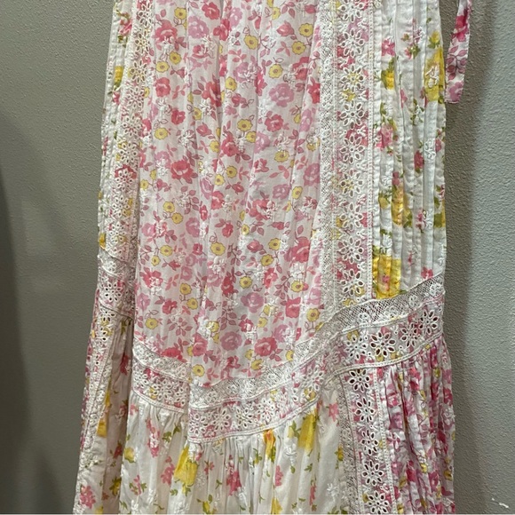 LoveShackFancy Corset Lace Midi Dress Eyelet Pink White Yellow 0 - Picture 5 of 12